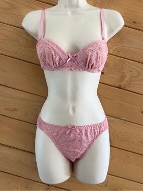 NEW Tutu Anna Baby Pink Floral Embroidery Cute Bra (B75 34B) Panty (M) Set Lot